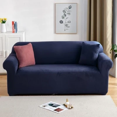 Image of PETCUTE Elastic sofa covers 3 Seater slipcovers velvet thick Navy