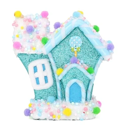 Image of Christmas Concepts® 17cm (7&quot;) Glitter Turquoise Whoville Candy House Grinch Themed Decorations