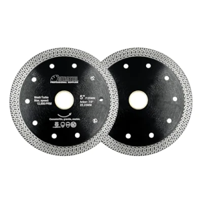 Image of SHDIATOOL Diamond Porcelain Saw Blade 2PK Dia 125MM with Mesh Turbo Rim Segment Cutting Tile Ceramic Granite Marble(5 Inch Mesh)