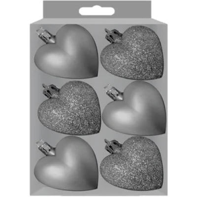 Image of Christmas Heart Baubles, Tree Tear Drop Droplet, Uniquely Shaped, Decorations, Durability And Longevity, Glitter Matte Finishes Silver, 6 Pack