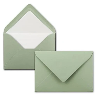 Image of NEUSER PAPIER ENVELOPES, DIN C6, Eucalyptus (Green), Lined with White Tissue Paper, 100 g/m², 16.2 x 11.4 cm, Wet Adhesive, Pack of 50