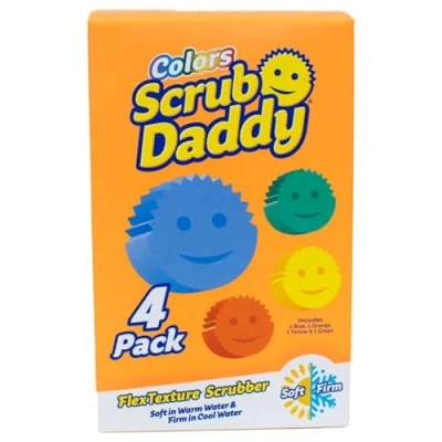Image of Scrub Daddy Colors, Sponge Scrubber Multipack, Dish Sponges for Washing Up, Texture Changing Non Scratch Scourers, Cleaning Products Kitchen &amp; Bathroom, Odour Resistant, Dishwasher Safe, Pack of 4