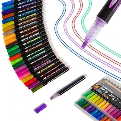 Image of Super Squiggles Outline Markers 24 Colors Markers,Outline Double Line Pen,Outline Self Metallic