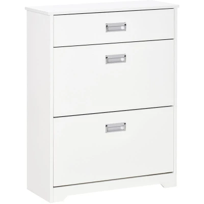 Image of HOMCOM Shoe Cabinet, Slim Storage Cabinet with Drawer, 2 Flip up Doors and Adjustable Shelf, Narrow Cupboard for 16 Pairs of Shoes Entryway, Hallway, White
