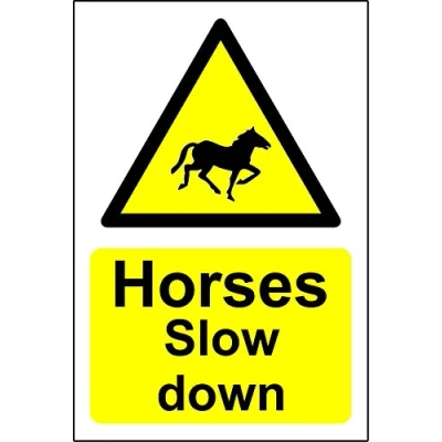 Image of Warning Horses slow down safety sign 3mm Aluminium 300mm x 200mm