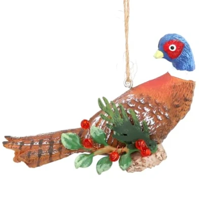 Image of Gisela Graham Resin Pheasant Decoration on a Holly Log
