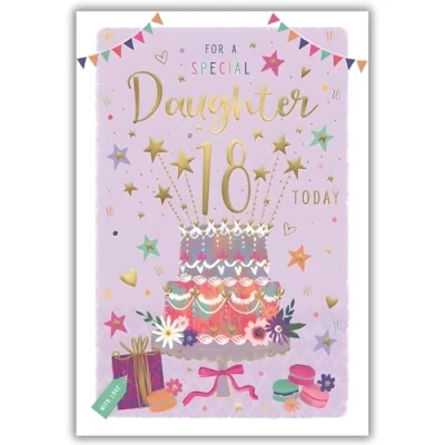 Image of Daughter 18th Birthday Card for Her Age 18 Floral Cake Design Special Finishes and Illustrated Insert Leaf Made in the UK Eco Friendly
