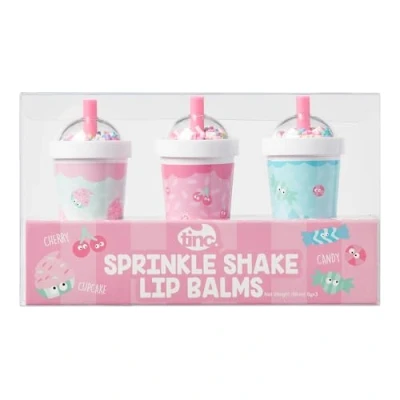 Image of Tinc Sprinkle Shake Lip Balms Delicious Scents: Cherry, Cupcake and Candy Keeps Lips Moist Gift Idea 3 in Pack