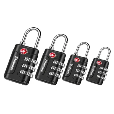 Image of Brillirare 4 Pack TSA Approved Luggage Locks, Combination Travel Padlock, 3 Digit Waterproof Lock, Accepted Outdoor Keyless Resettable Lock for Lockers, Bags, Backpack, Gym, Gate Black