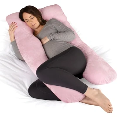 Image of Dreamcatcher Pink Pregnancy Pillow, U Shaped Shredded Memory Foam Maternity Full Body Support Pillows for Sleeping, Machine Washable &amp; Removable Velvet Cover