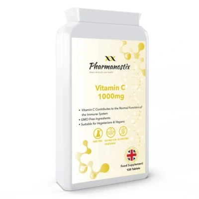 Image of Vitamin C 1000mg (1 Gram) 120 Tablets 4 Months Supply Healthy Immune System Antioxidant contributing to The Reduction of Tiredness and Fatigue Manufactured in UK by Pharmanostix