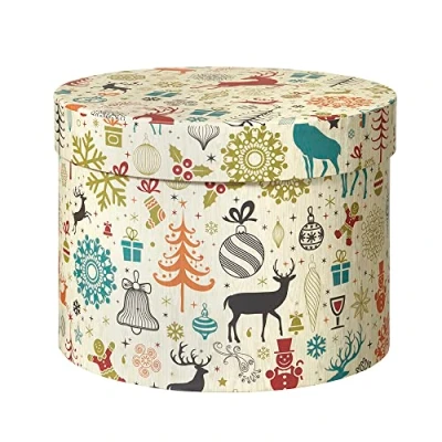 Image of Oasis® Arctic Deer Hat Box Set of 3 Round Nesting Lined Flower Boxes with Lids (S/M/L), Decorative Storage Boxes, Gift for Christmas New Year Wedding Anniversary Floral Arrangements