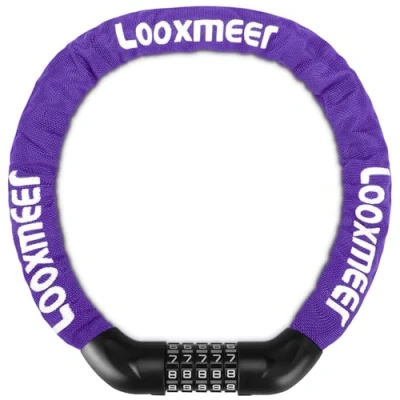 Image of Looxmeer Bike Lock Heavy Duty, 900mm 5 Digit Combination Bicycle Chain High Security, Resettable 100,000 Codes Cycling for Bicycle, Motorcycle, Scooter, Door, Gate Fence, Purple