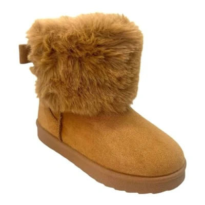 Image of Girls Ankle Fur Lined Kids Childrens Warm Winter Bow Grip Sole Boots