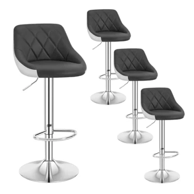Image of WOLTU Bar Stools Grey+White Chairs Breakfast Dining for Kitchen Island Counter Set of 4 pcs Leatherette Exterior/Adjustable Swivel Gas Lift/Steel Footrest &amp; Base