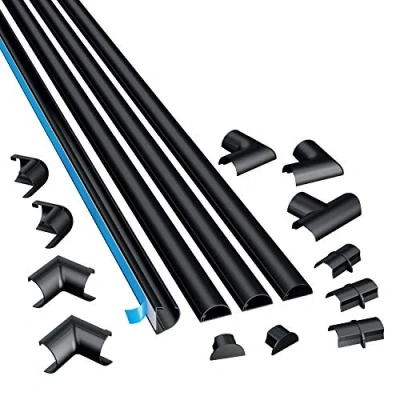 Image of D Line Micro+ Cable Trunking 4 Meter Pack, Half Round Cover, Paintable, Self Adhesive Wire Hide TV Wires, Management 4x 20mm (W) x 10mm (H) 1m Lengths &amp; Accessories Black