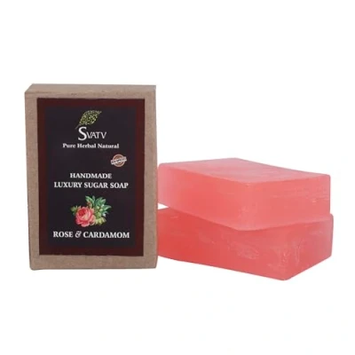 Image of SVATV Soap Rose &amp; Cardamom Best Exfoliating Bar, Traditional Ayurvedic Herbal For All Skin Type 125 Grams x 2 Bars