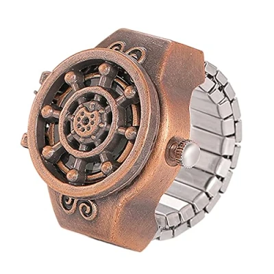Image of JewelryWe Men Women Finger Watch Punk Helm Cover Analog Quartz Ring Watches, Adjustable Size
