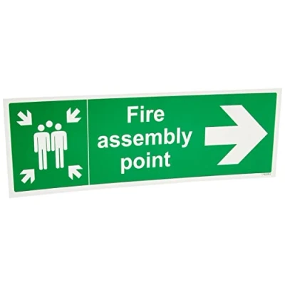 Image of V Safety Fire Assembly Point Arrow Right Sign 450mm x 150mm 1mm Rigid Plastic