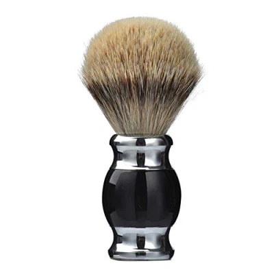 Image of Je&amp;Co 100% Silvertip Badger Hair Shaving Brush, Handmade Brush with Fine Resin Handle and Stainless Steel Base (Black)