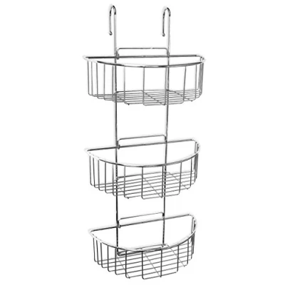 Image of TATAY chrome metal basket, with 3 baskets, perfect for hanging in the shower screen.