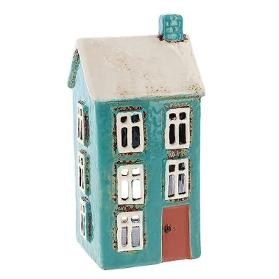 Image of Village Pottery Tall House Mini Tealight Holder Teal 331044