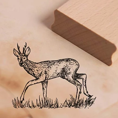 Image of Stamp Deer on the Meadow Motif Wood Approx. 48 x 37 mm