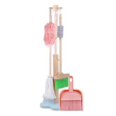 Image of Eayoly Kids Cleaning Set Broom, Mop and Toys Set,Wooden Detachable Housekeeping Broom Dustpan Duster Brush for 2+ Years Old
