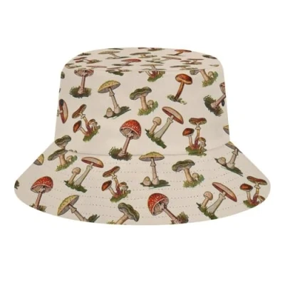 Image of JopaJre Mushrooms Bucket Hat for Women Men Sun Cap Fisherman Packable Beach Caps Travel Outdoor
