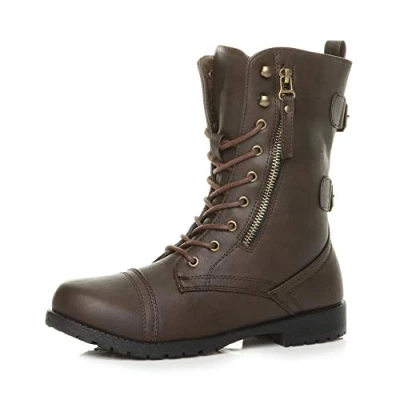 Image of AJVANI Low Heel Flat Zip lace up Military Army Combat Classic Ankle Boots Size 4 37