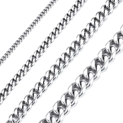 Image of Richsteel 12MM Wide Curb Chain Necklace with Curved Edges, Diamond Finish Cuban Link Chain, 76CM(30 Inch) Length, 18K Gold Plated 316L Stainless Steel Jewelry, RN20035K 12 30