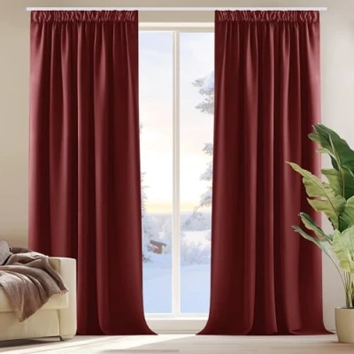 Image of Deconovo Red Curtains Thermal Insulated Pencil Pleat Blackout for Wedding W55xL95 Inch One Pair