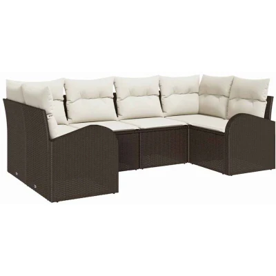 Image of vidaXL 6 Piece Garden Sofa Set with Cushions Brown Poly Rattan