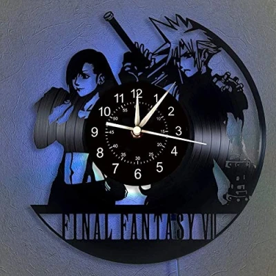 Image of VIKIMO Wall Art Clock,Vinyl Record Clock Gifts for Fantasy Final Lovers, 7 Color Night Light Unique Christmas Home Decor Clocks Living Room (A)