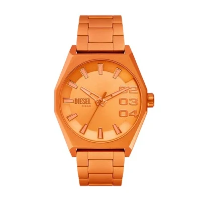 Image of Diesel Scraper Watch for Men, Quartz Movement with Silicone, Stainless Steel or Leather Strap, Orange, 43MM