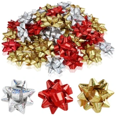 Image of Wilhelm Sell® 60x self adhesive gift bows 5 x 2 cm colorful for gifts decorative Christmas, birthdays and weddings (gold/silver/red)
