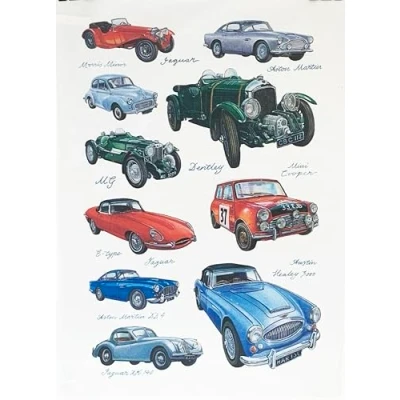 Image of Half a Donkey Classic Cars Large Cotton Tea Towel