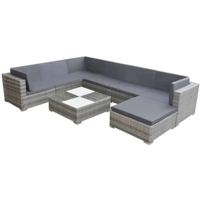 Image of vidaXL 8 Piece Garden Lounge Set with Cushions Poly Rattan Grey