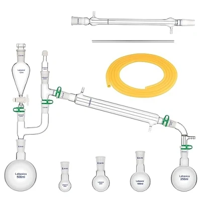 Image of Labasics Lab Distillation Kit for Essential Oil Extraction, 500 ml 20 Pcs Borosilicate Glass Apparatus 24/40 Steam Set Glassware