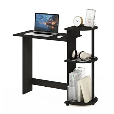 Image of Furinno Compact Computer Desk, Study Desk with Shelves, Black/Grey, 99 (W) x 85.3 (H) 39.4 (D) cm