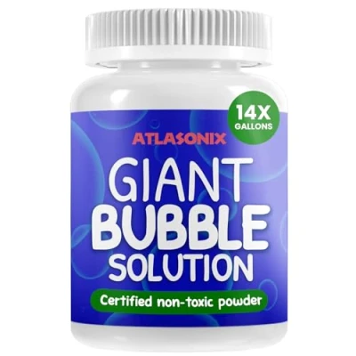 Image of Atlasonix Giant Bubble Mix Solution 14 Gallons Big Huge bubbles Concentrate for Wands, Non toxic safe kids and pets outdoor fun birthday party games soap enormous refill