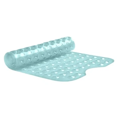 Image of VELVETIO Bathtub Mat Non Slip 100x40cm Extra Long Shower Mats Anti Mould, Bath with Suction Cups and Drain Holes, Machine Washable, Green