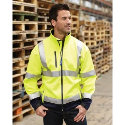 Image of Yoko Hi Vis Softshell Jacket Colour=Hi Yellow/Navy Size=XL