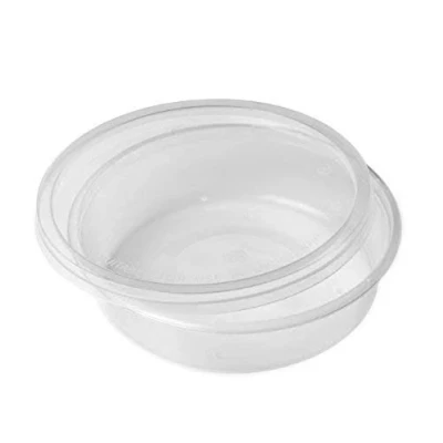 Image of 50 x 8oz Round Clear Plastic Food Containers with Lids Microwave Safe for Hot Cold Takeaway Foods Catering Grade (BPA Free)