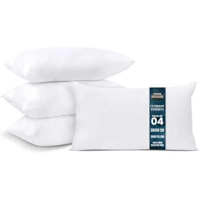 Image of Utopia Bedding Cushion Inner Pads, 30 x 50 cm (12 20 inches) Stuffer Inserts, Hollowfibre Pillows (Pack of 4 White)