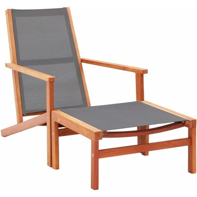Image of vidaXL Outdoor Garden Chair with Footrest Solid Eucalyptus Wood and Textilene Fabric Weather Resistant Grey Lounge for Patio Backyard