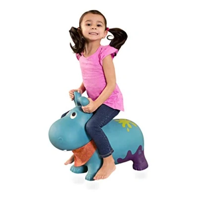 Image of B toys Hanky the Hippo Inflatable Ride On Bouncer Bouncy Boing BPA Free Soft Riding Toy for Toddlers 18m+, Blue