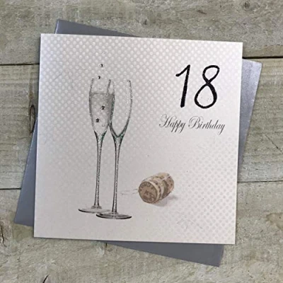 Image of white cotton cards &quot;18 Happy Birthday&quot; Handmade 18th Birthday Card with Champagne Design, beige