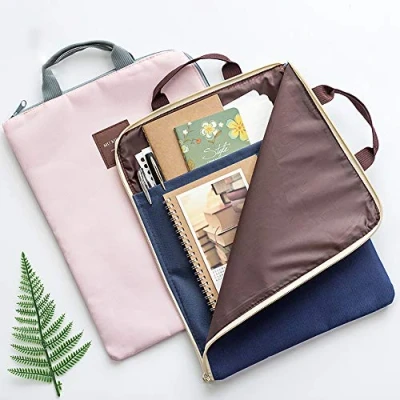 Image of A4 Multifunctional File Folders Portable Canvas Document Wallets Waterproof Zipper Organiser Storage Bag with Handle for Papers Pens Book Tablet