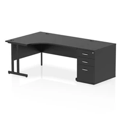 Image of Impulse 1600 LH Crescent Desk Black/Black Cantilever 800 High Ped